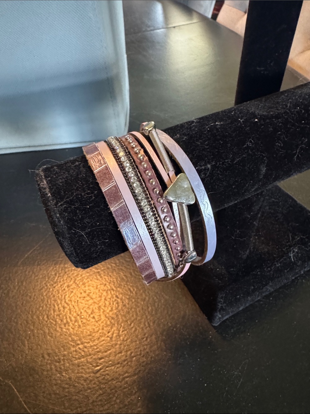 Pink Multi-Strand Leather & Metal Accent Bracelet
